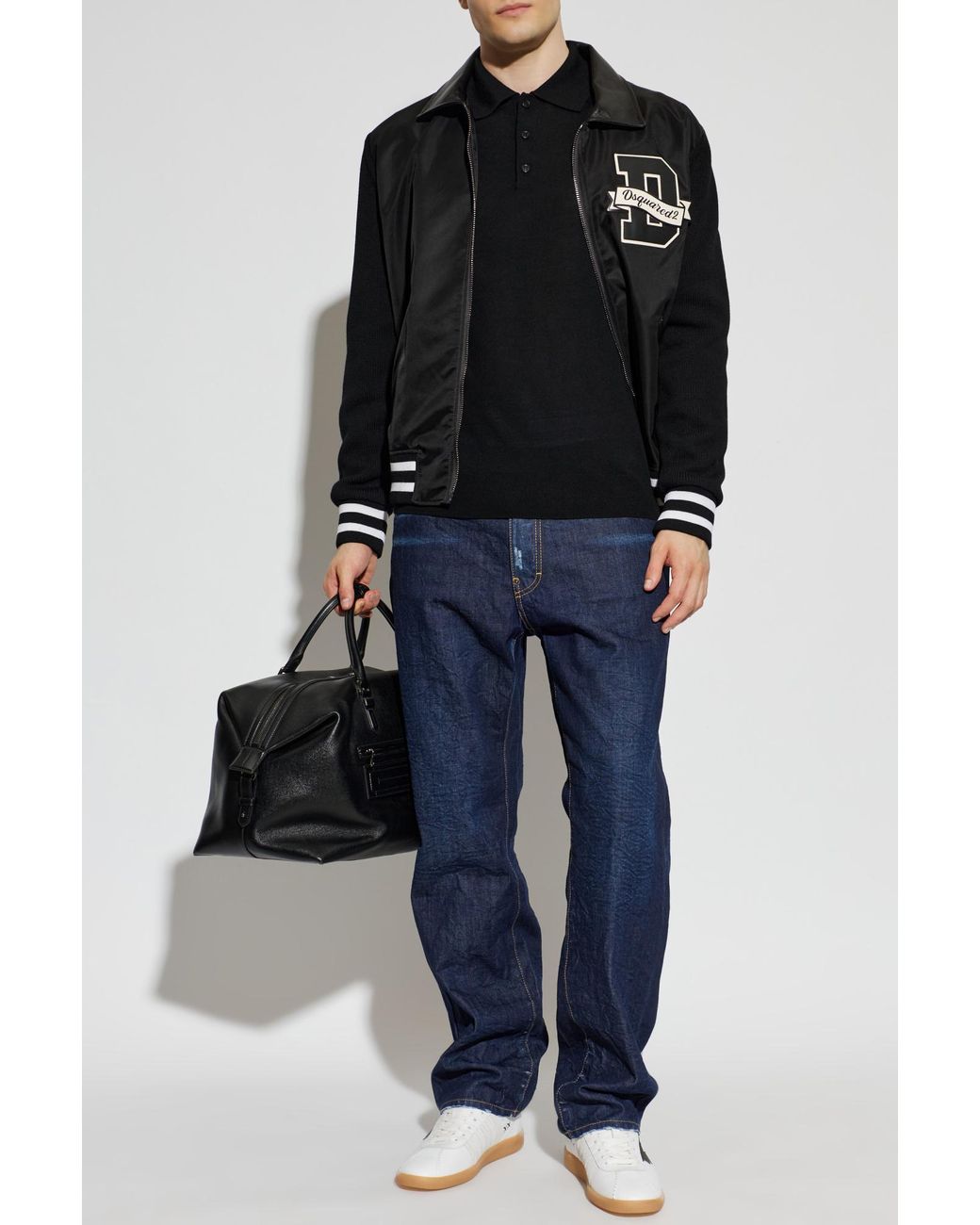 DSquared² Black Wool Polo Shirt With Embroidered Logo for men