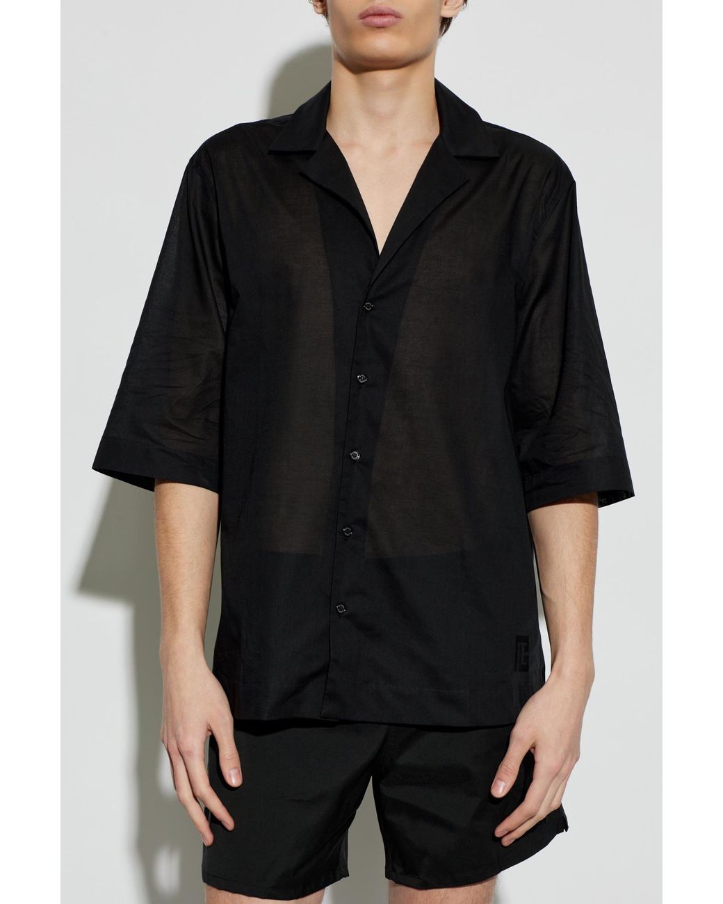 Balmain Black Cotton Short-Sleeve Shirt for men