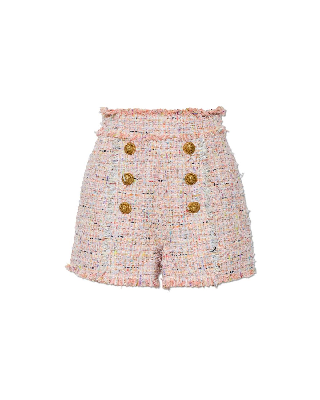 Balmain Pink Tweed Shorts With Decorative Buttons