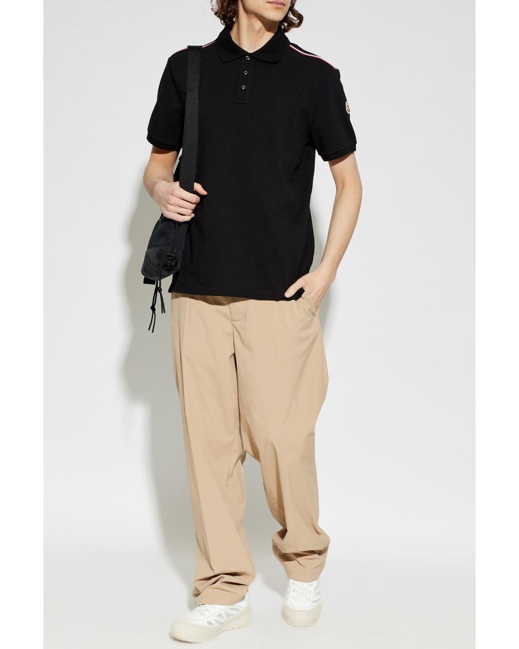 Moncler Black Polo With Logo Patch for men
