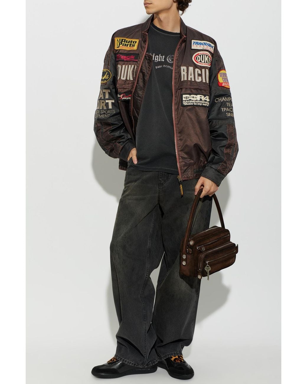 Duke & Dexter Black Patch-Embellished Bomber Jacket for men