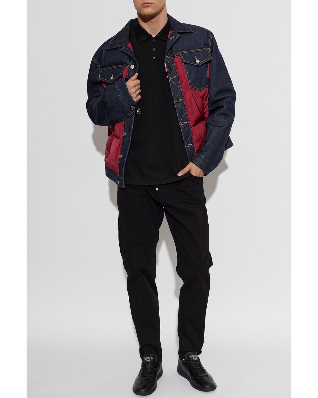 DSquared² Red Quilted Jacket With Mixed Materials for men