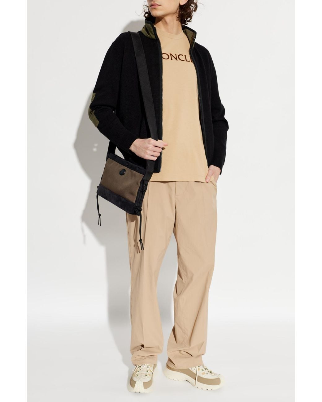 Moncler Black Cardigan With Logo Patch for men