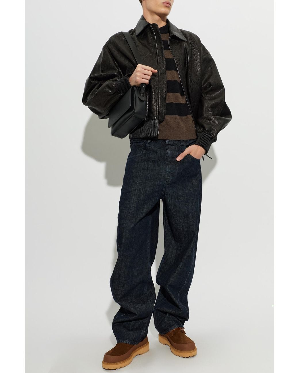 Jacquemus Black Leather Jacket 'Losange' for men