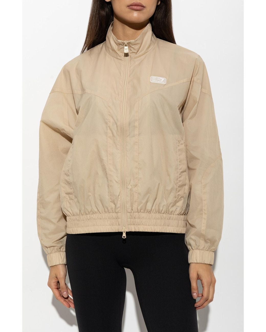 EA7 Natural Lightweight Jacket With A Stand-Up Collar