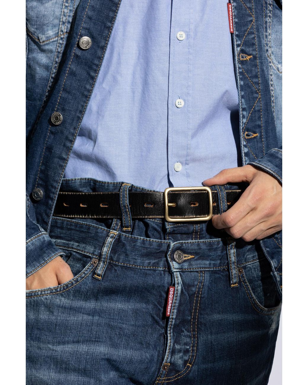 DSquared² Black Leather Belt for men