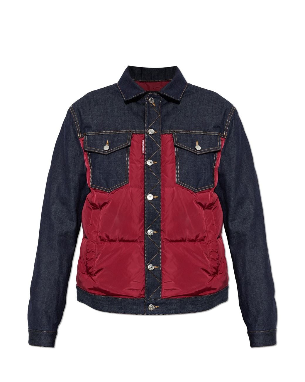 DSquared² Red Quilted Jacket With Mixed Materials for men