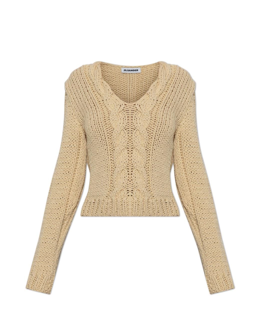 Jil Sander Natural Wool Sweater With Decorative Knit