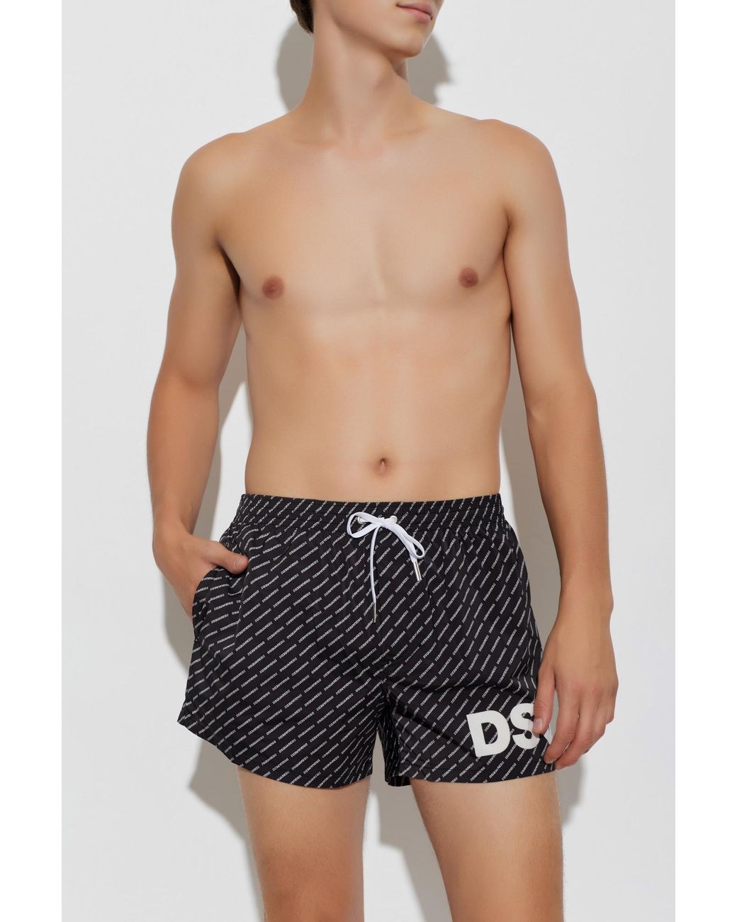 DSquared² Black Monogram Swim Shorts for men