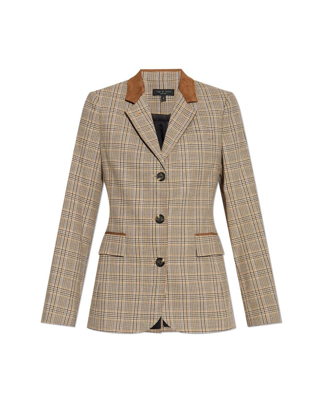 Rag & Bone Natural Plaid Pattern Blazer