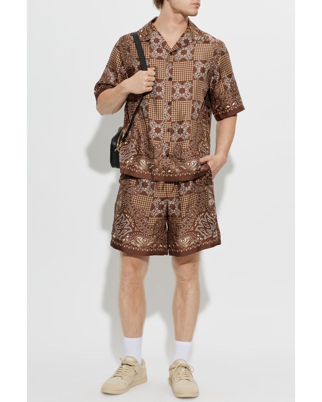 Amiri Brown Silk Short-Sleeve Shirt for men