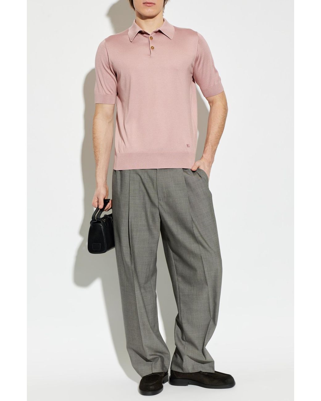Dolce & Gabbana Pink Silk Polo Shirt With Embroidered Logo for men