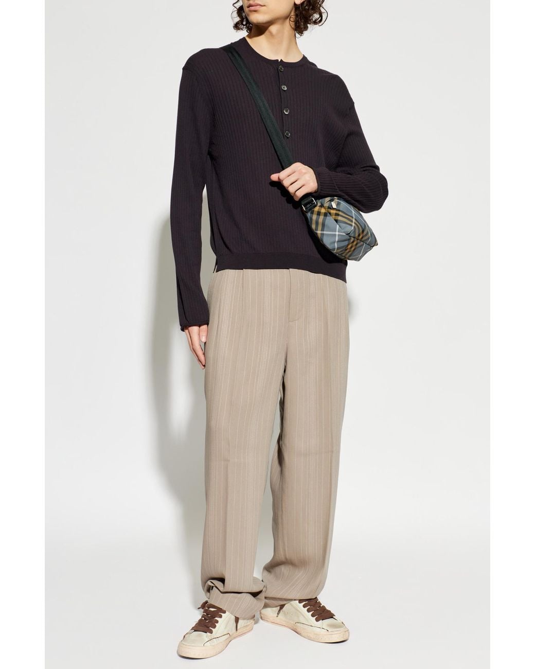 Golden Goose Deluxe Brand Natural Striped Pattern Trousers for men