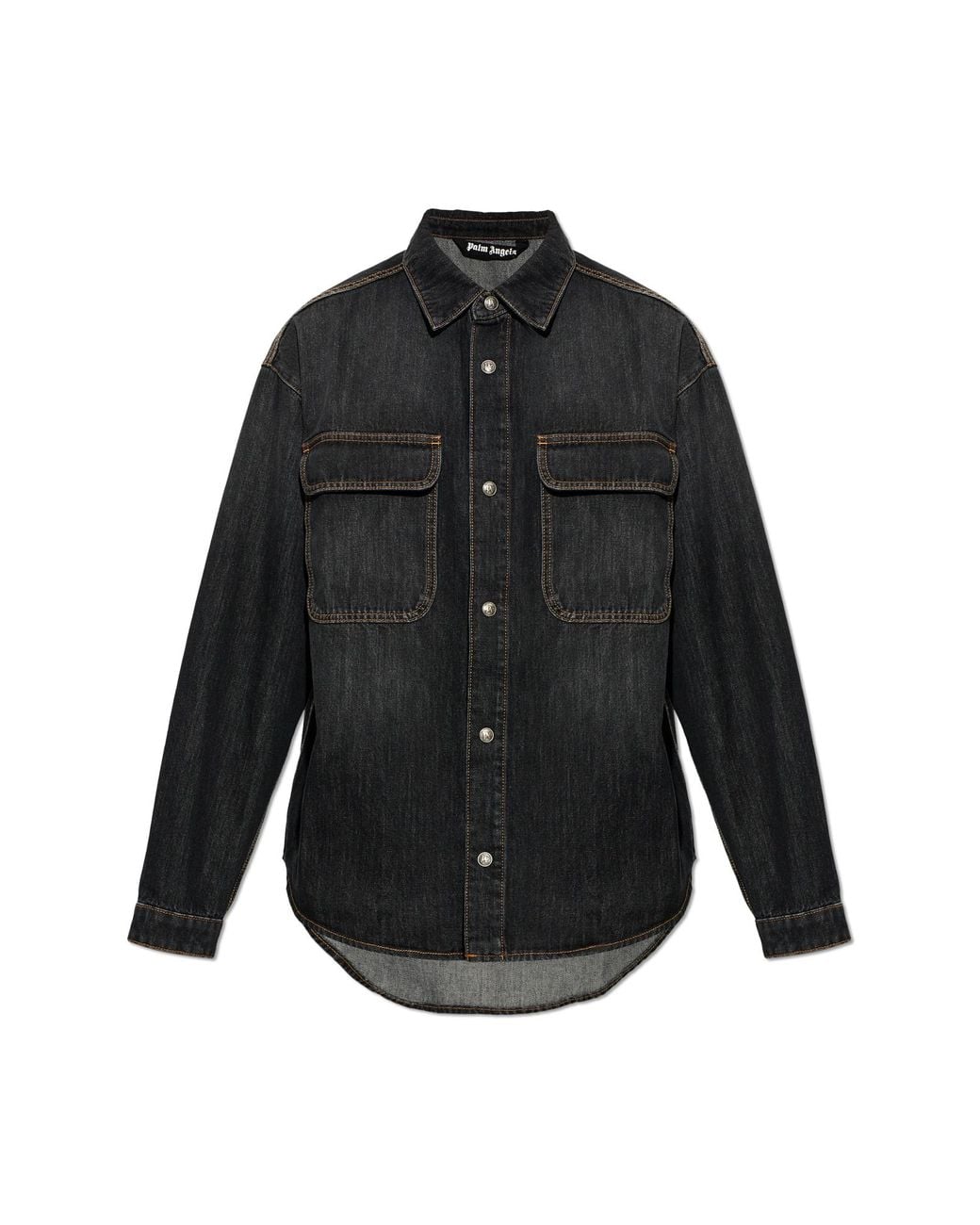 Palm Angels Black Denim Shirt With Pockets for men