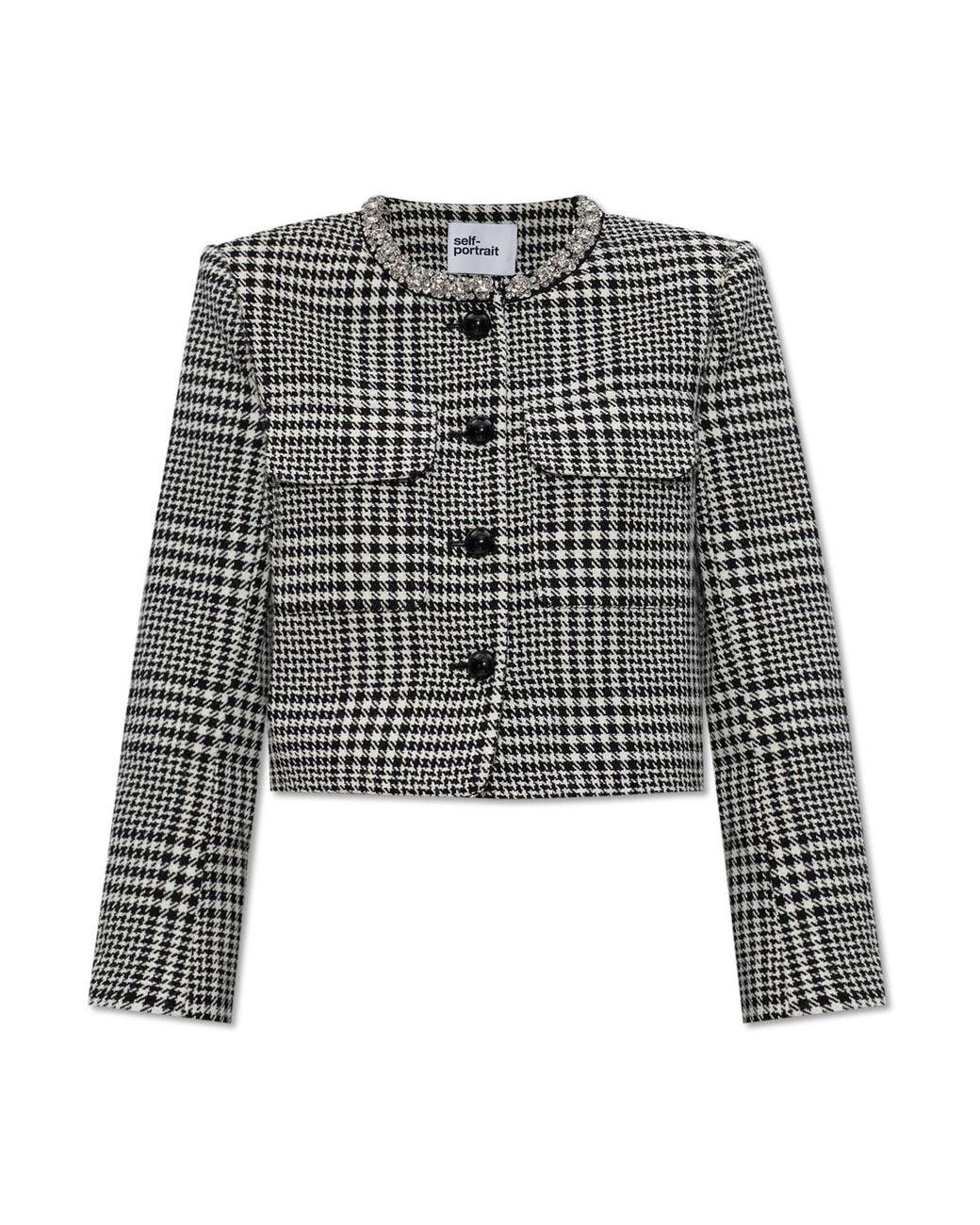 Self-Portrait Gray Jacket With Houndstooth Pattern
