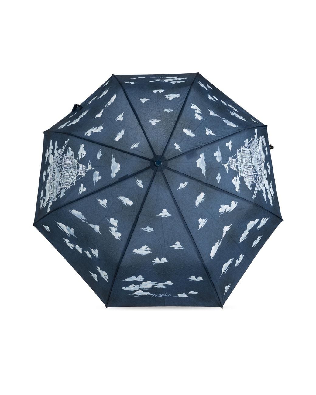 Moschino Blue Folding Umbrella With Print
