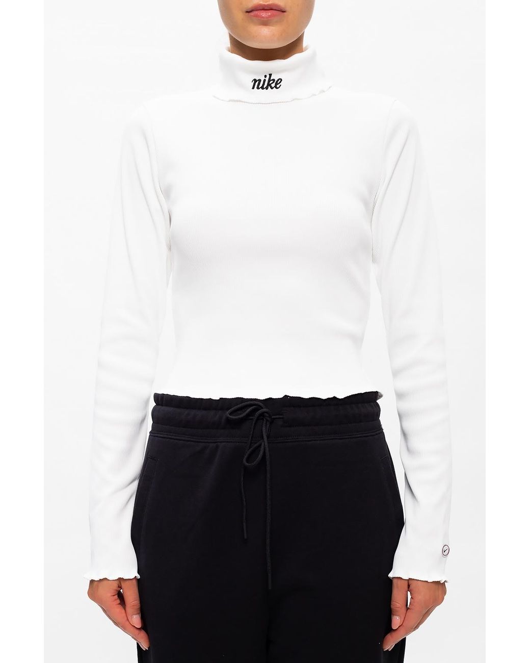 Ribbed Turtleneck Top With Logo in White Lyst