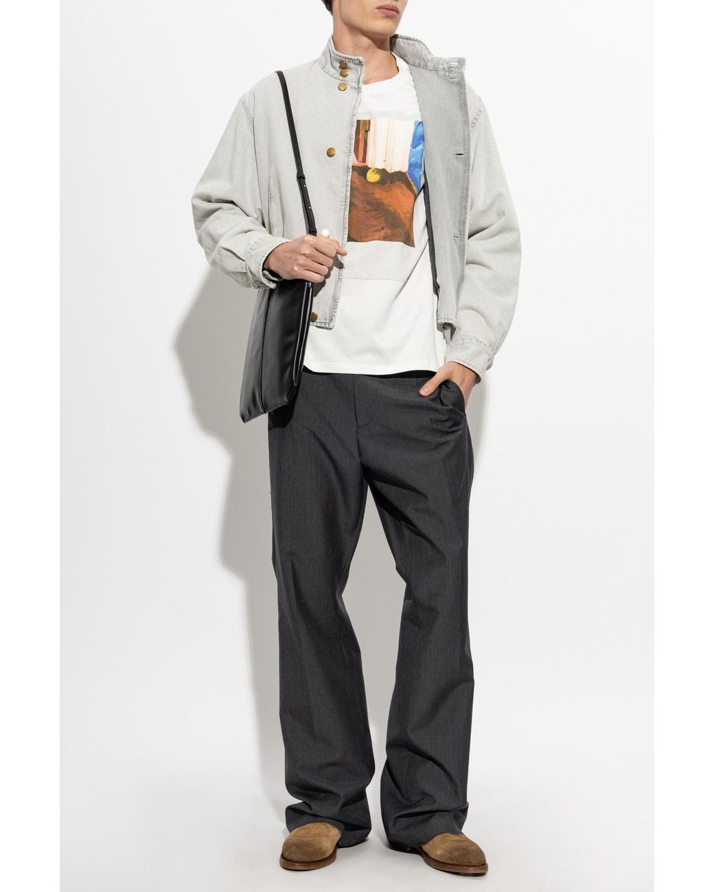 Jil Sander White Insulated Denim Jacket With Stand Collar for men