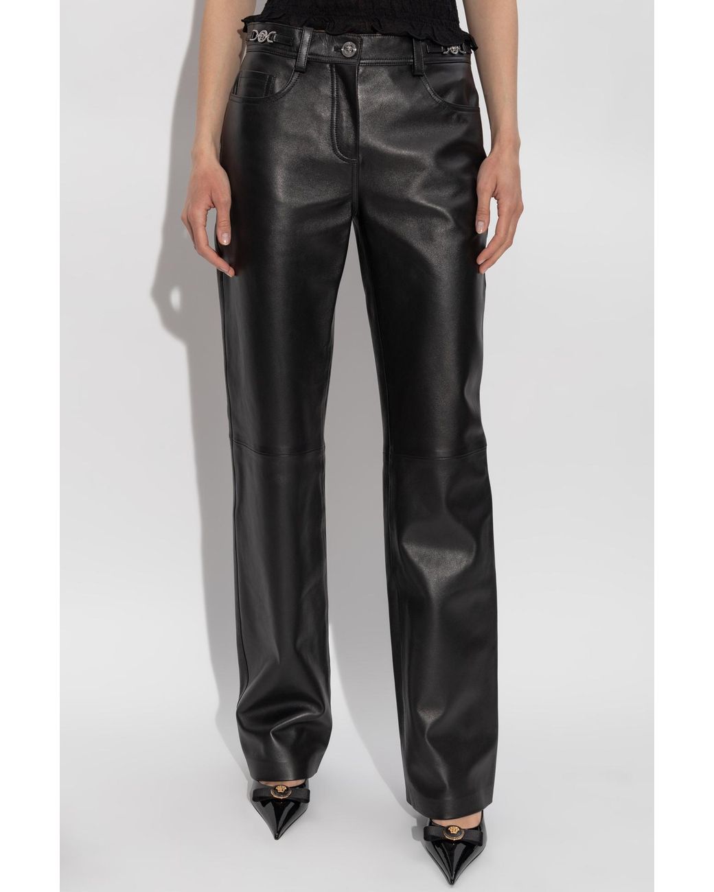 Versace Black Leather Trousers