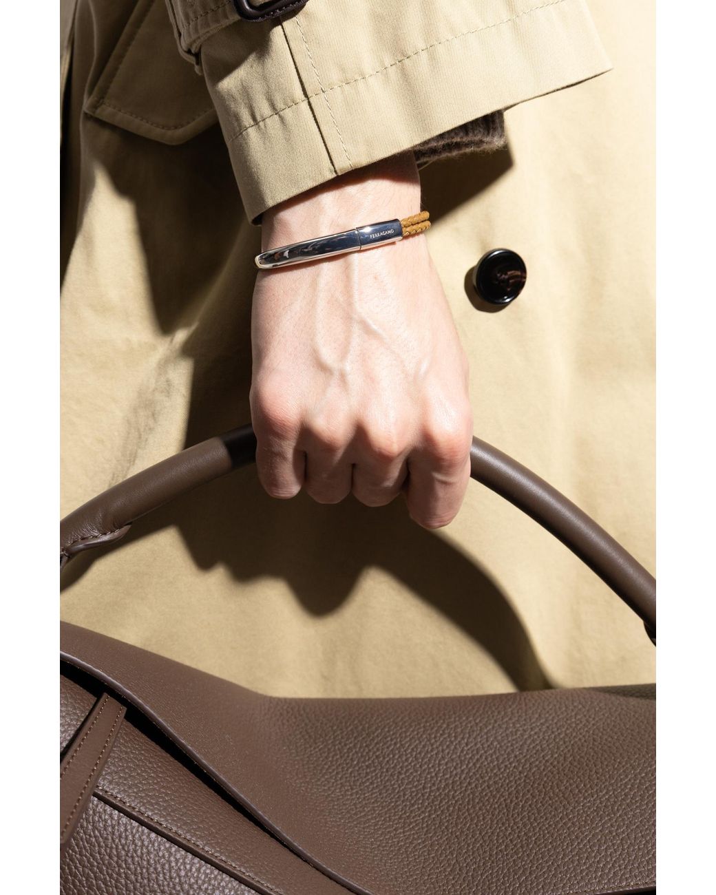 Ferragamo Brown Bracelet With Engraved Logo for men