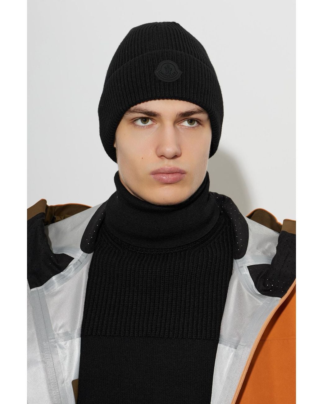 Moncler Black Wool Beanie Hat With Logo for men