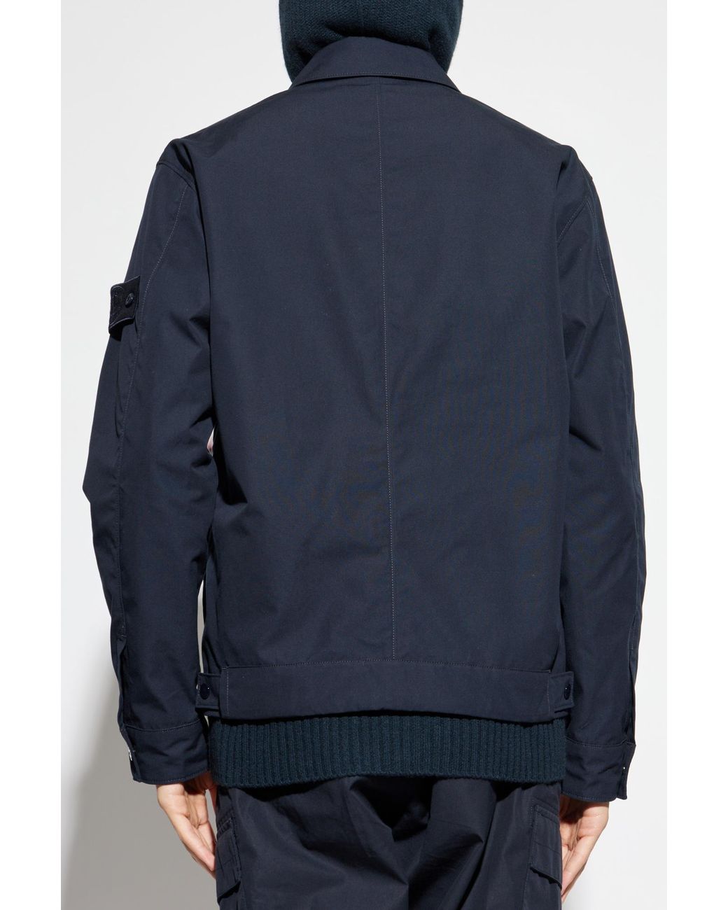 Stone Island Blue Cotton Jacket With Logo Patch for men