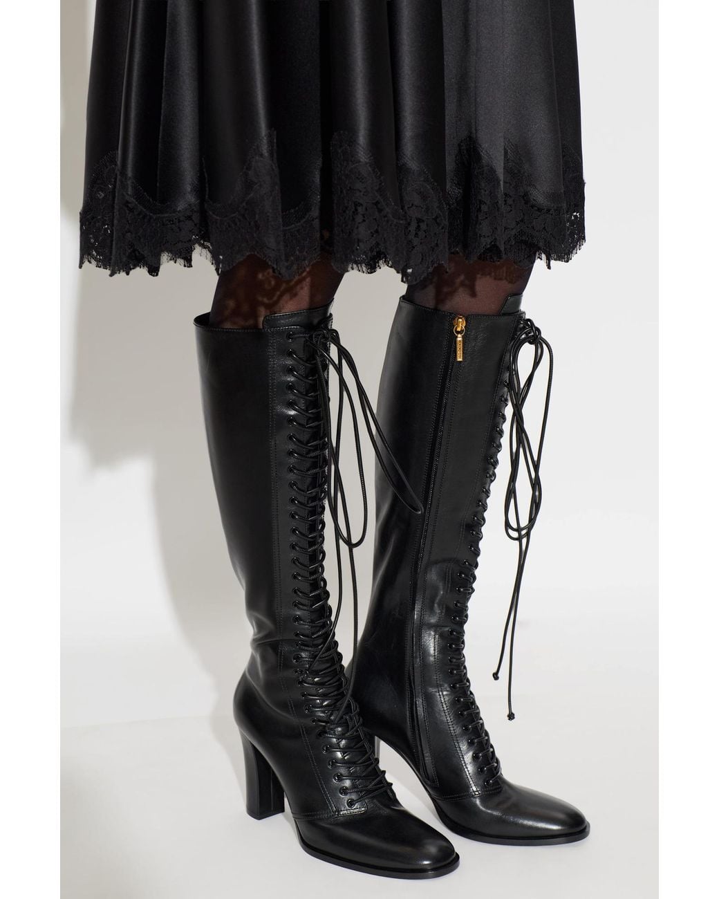 Dolce & Gabbana Black Leather Heeled Knee Boots