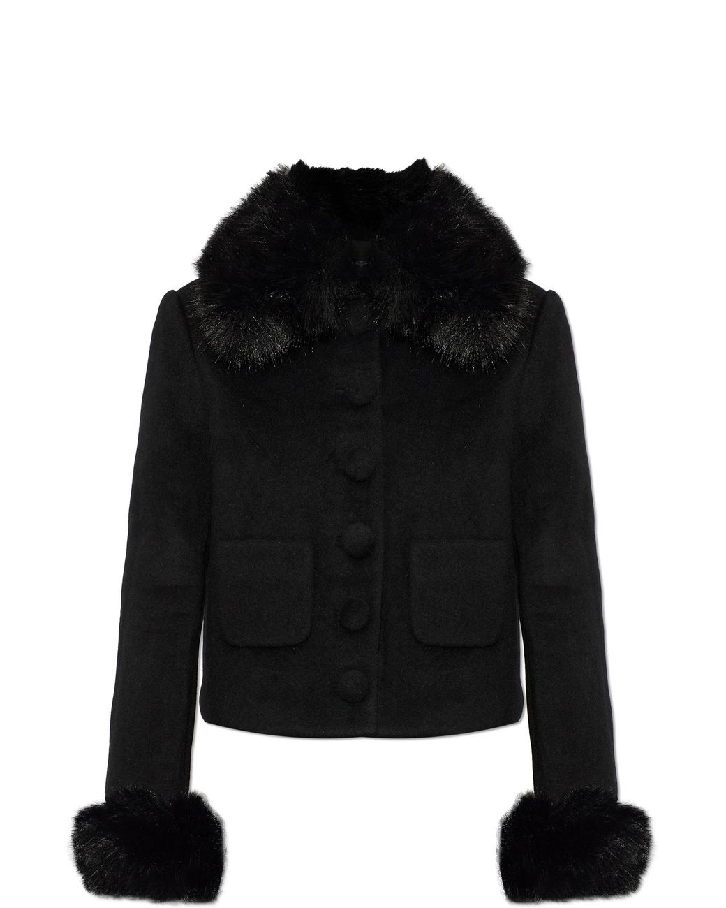 Self-Portrait Black Wool Jacket With Faux Fur