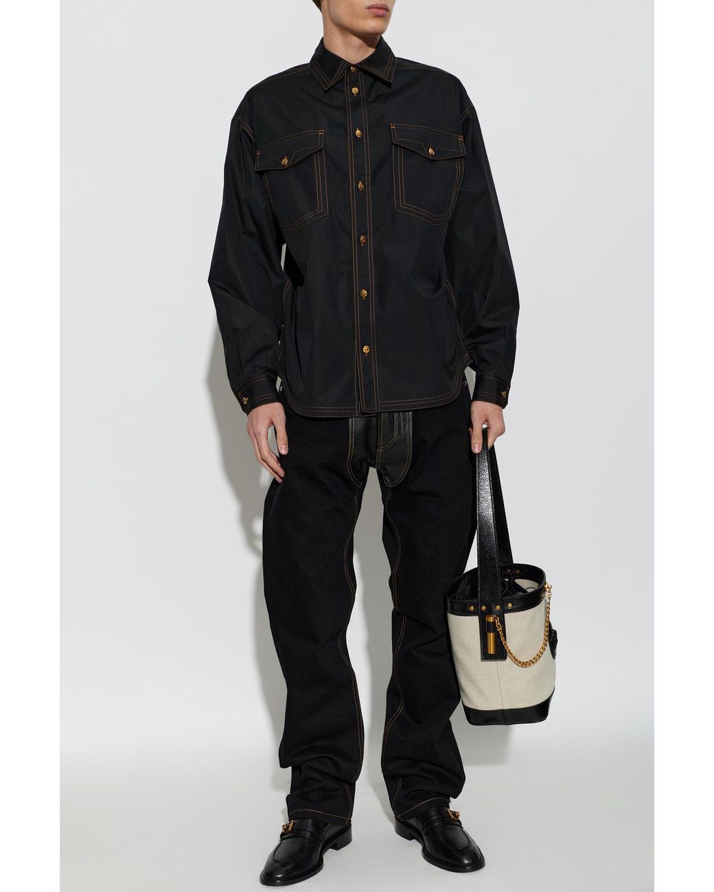Versace Black Shirt With Contrasting Stitching for men