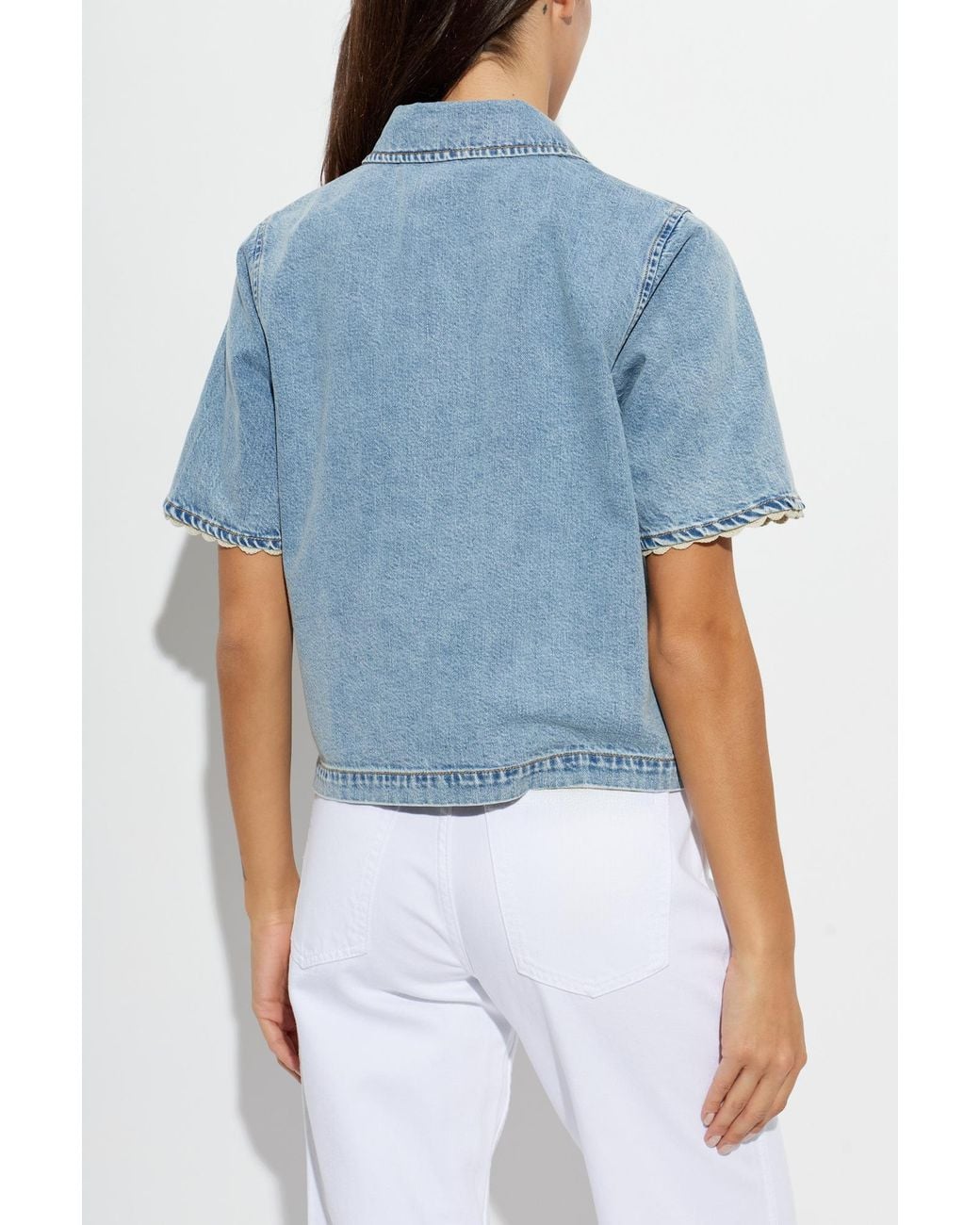 FRAME Blue Denim Short-Sleeve Shirt