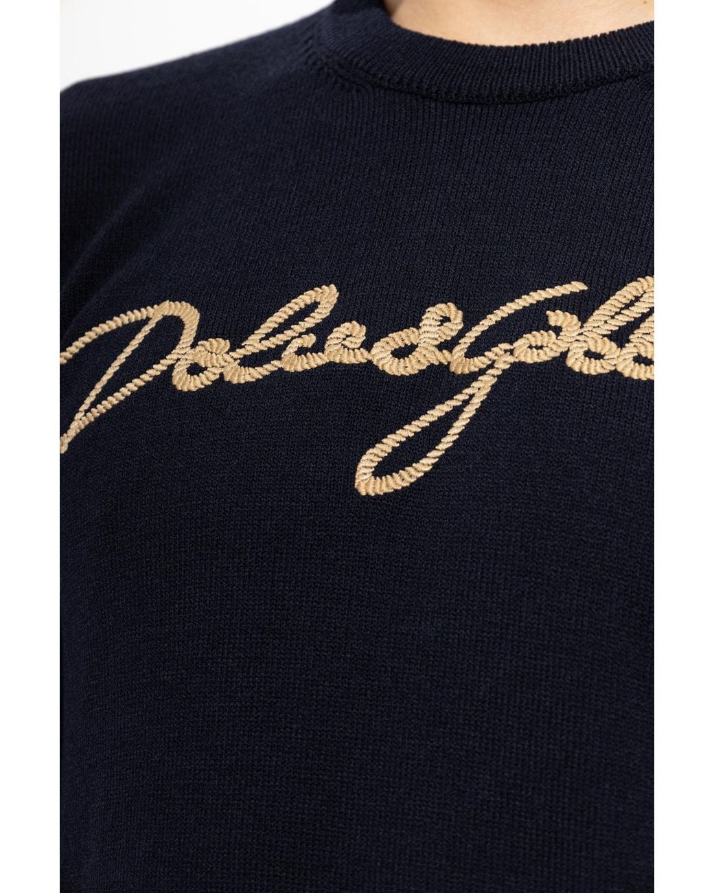 Dolce & Gabbana Blue Wool Sweater With Embroidered Logo for men