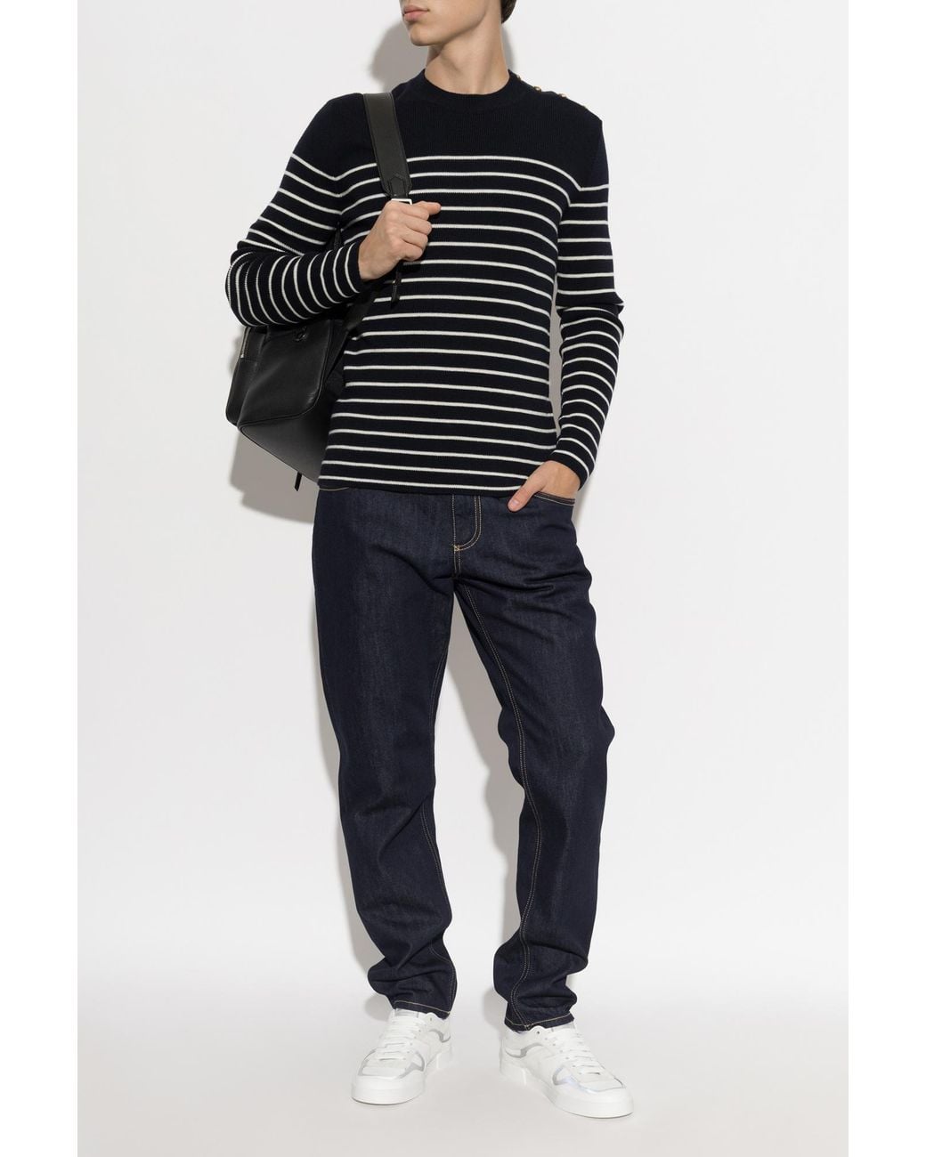Dolce & Gabbana Black Wool Sweater With Striped Pattern for men