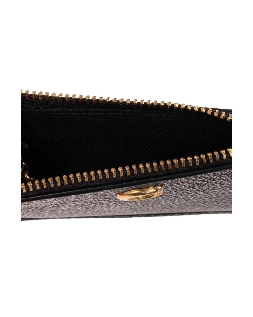 COACH Black Leather Logo Zip Card Case