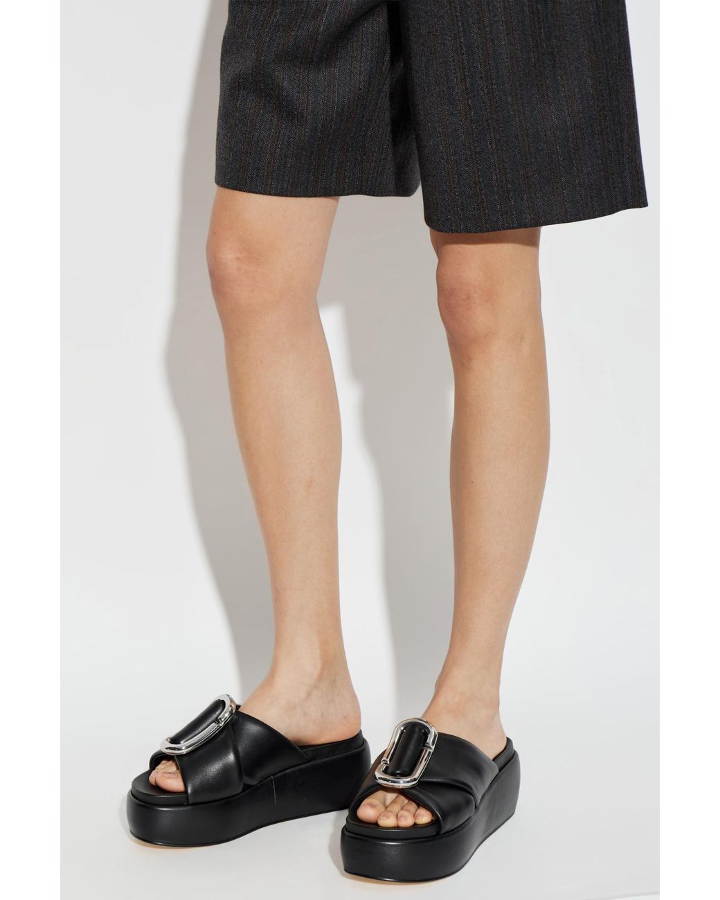 Marc Jacobs Black Leather Platform Slide Sandals