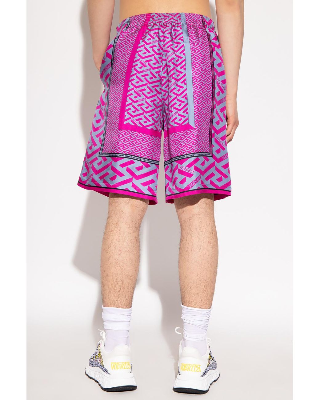 Versace Silk Shorts With 'la Greca' Pattern in Pink for Men | Lyst