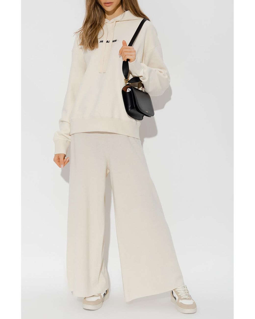 Jil Sander Natural Logo Print Drawstring Hoodie