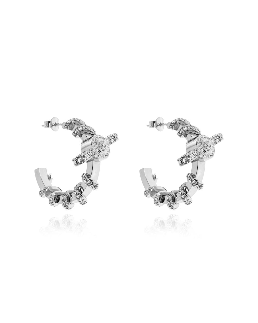 Versace Metallic Round Earrings With Sparkling Crystals