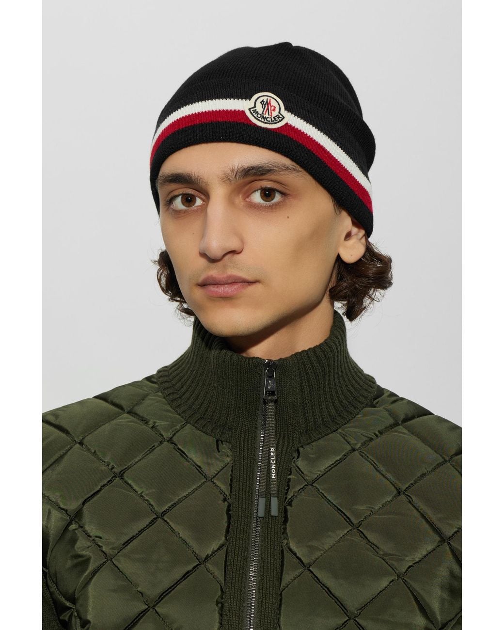 Moncler Black Wool Beanie With Logo for men