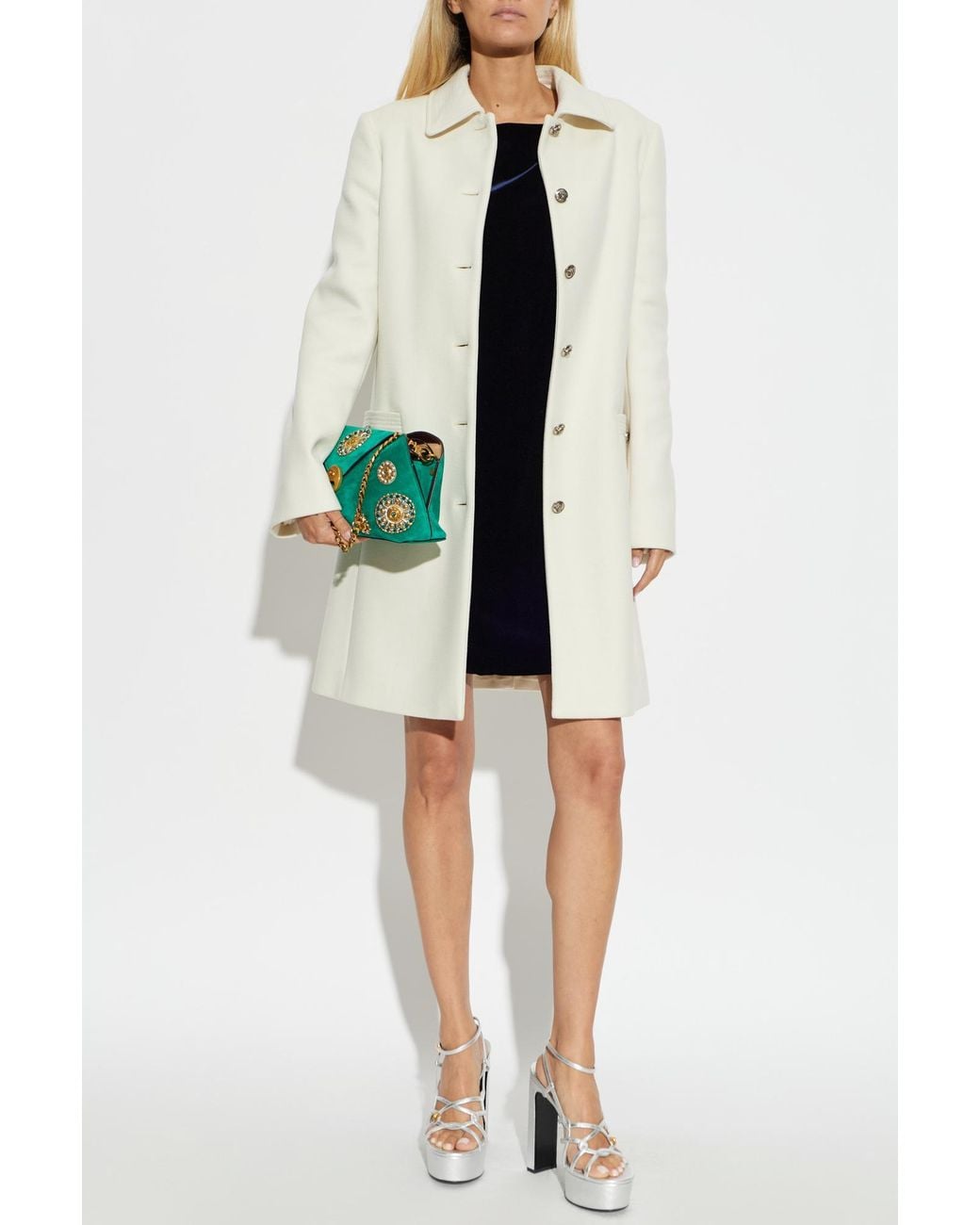 Versace White Wool Coat With Single Vent