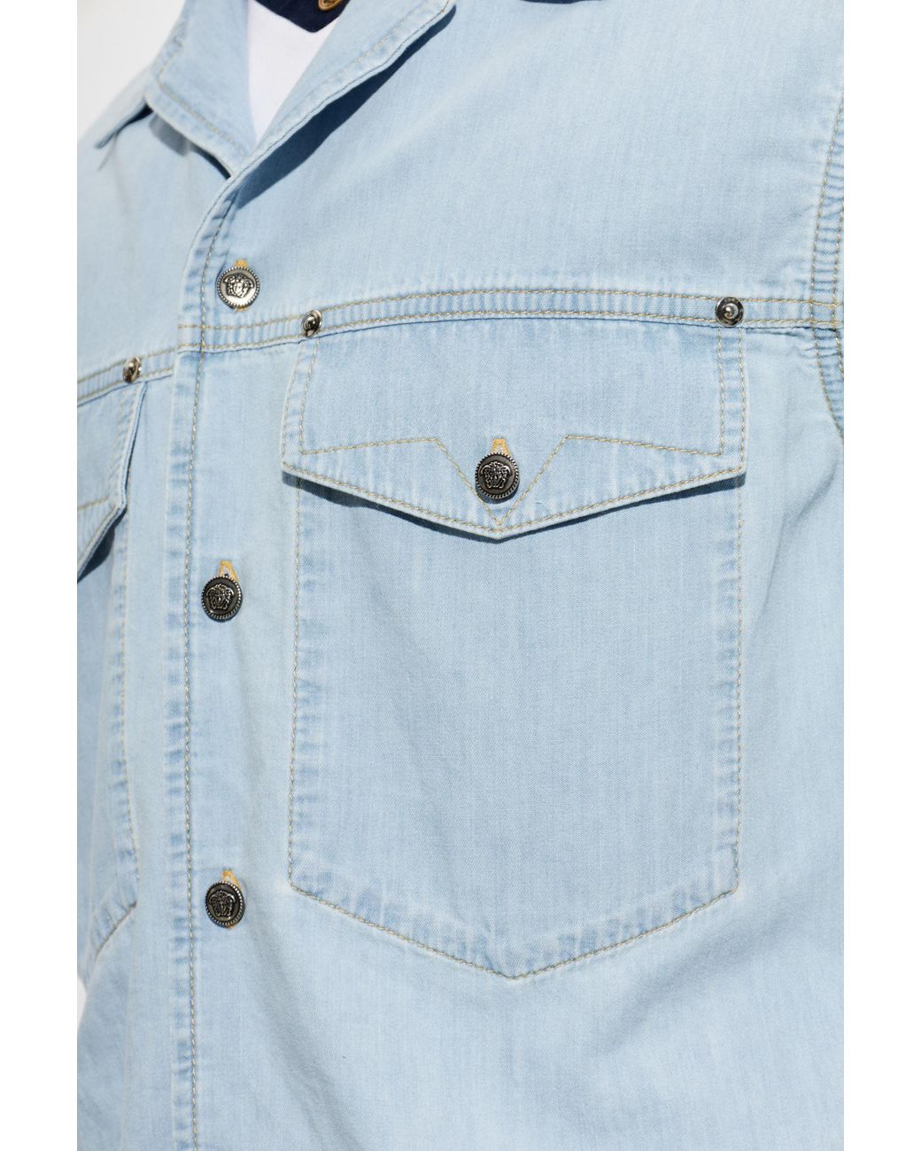 Versace Blue Denim Short-Sleeved Shirt for men