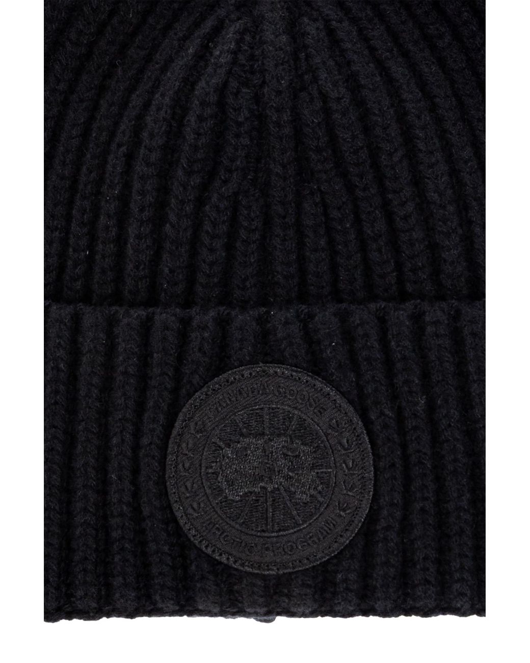 Canada Goose Black Wool Beanie With Logo Patch
