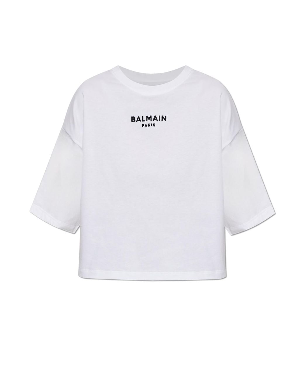 Balmain White Cropped T-Shirt With Embroidered Logo