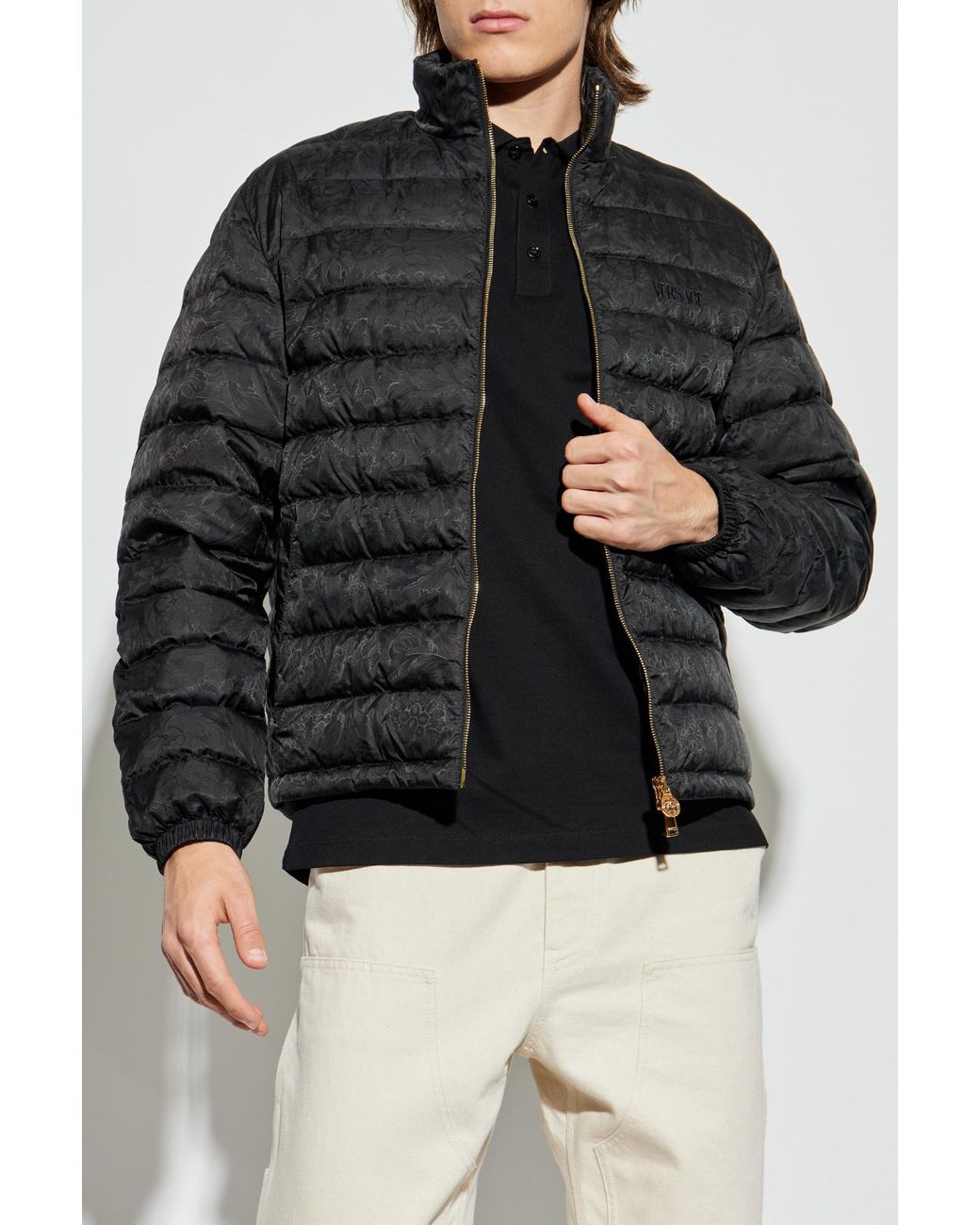 Versace Black Down Jacket With Stand-Up Collar for men