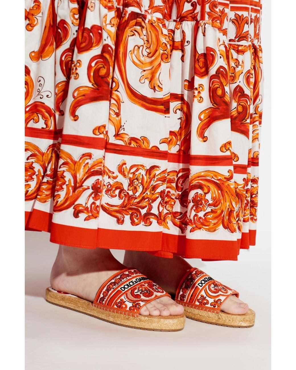Dolce & Gabbana Red Flip-Flops With "Maiolica" Pattern