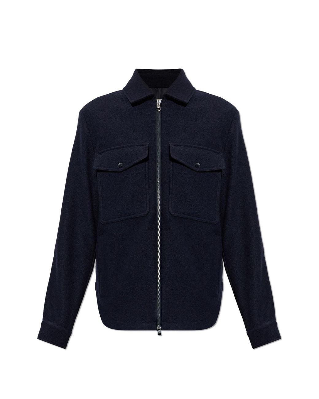 Moncler Blue Wool Shirt-Jacket With Zip Fastening for men