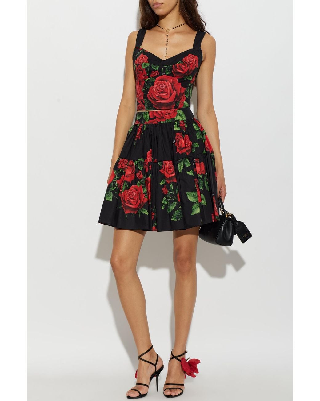 Dolce & Gabbana Red Cotton Skirt With Floral Motif
