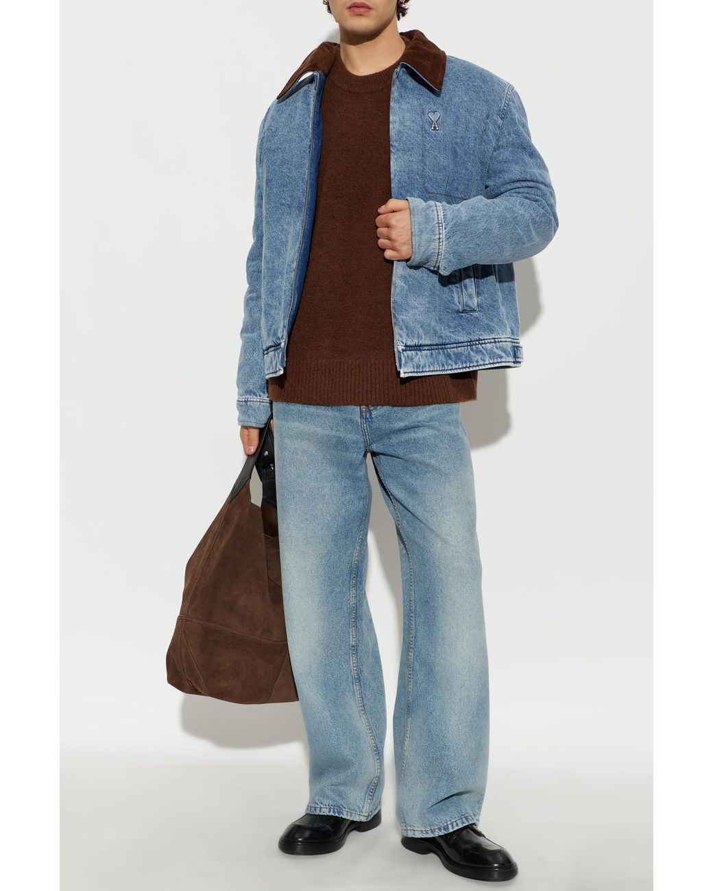 AMI Blue Logo Denim Jacket for men