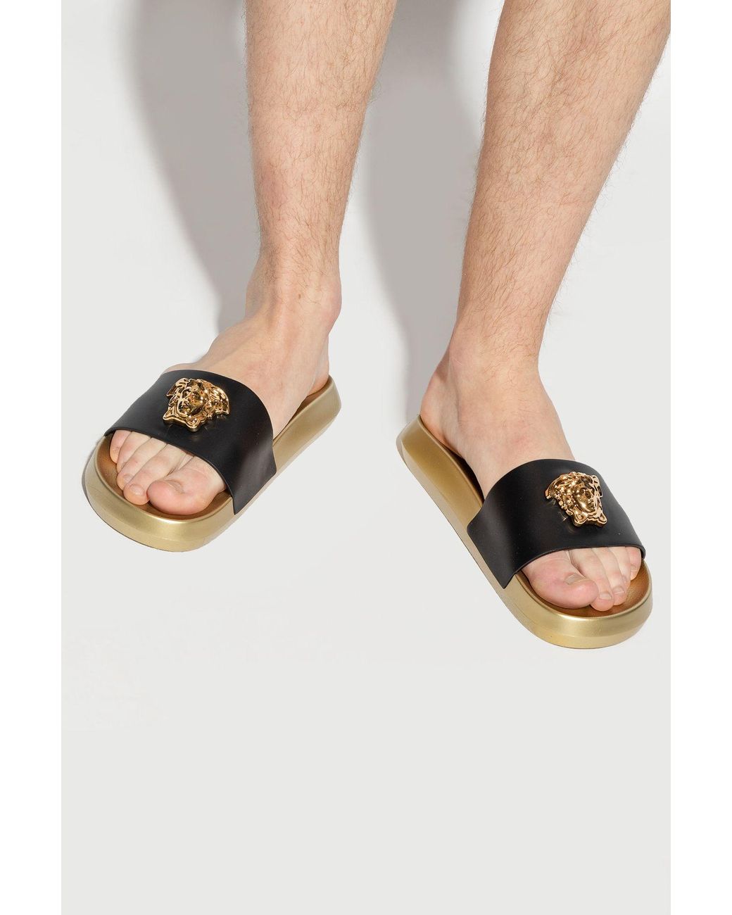 Black versace slides with gold medusa sale