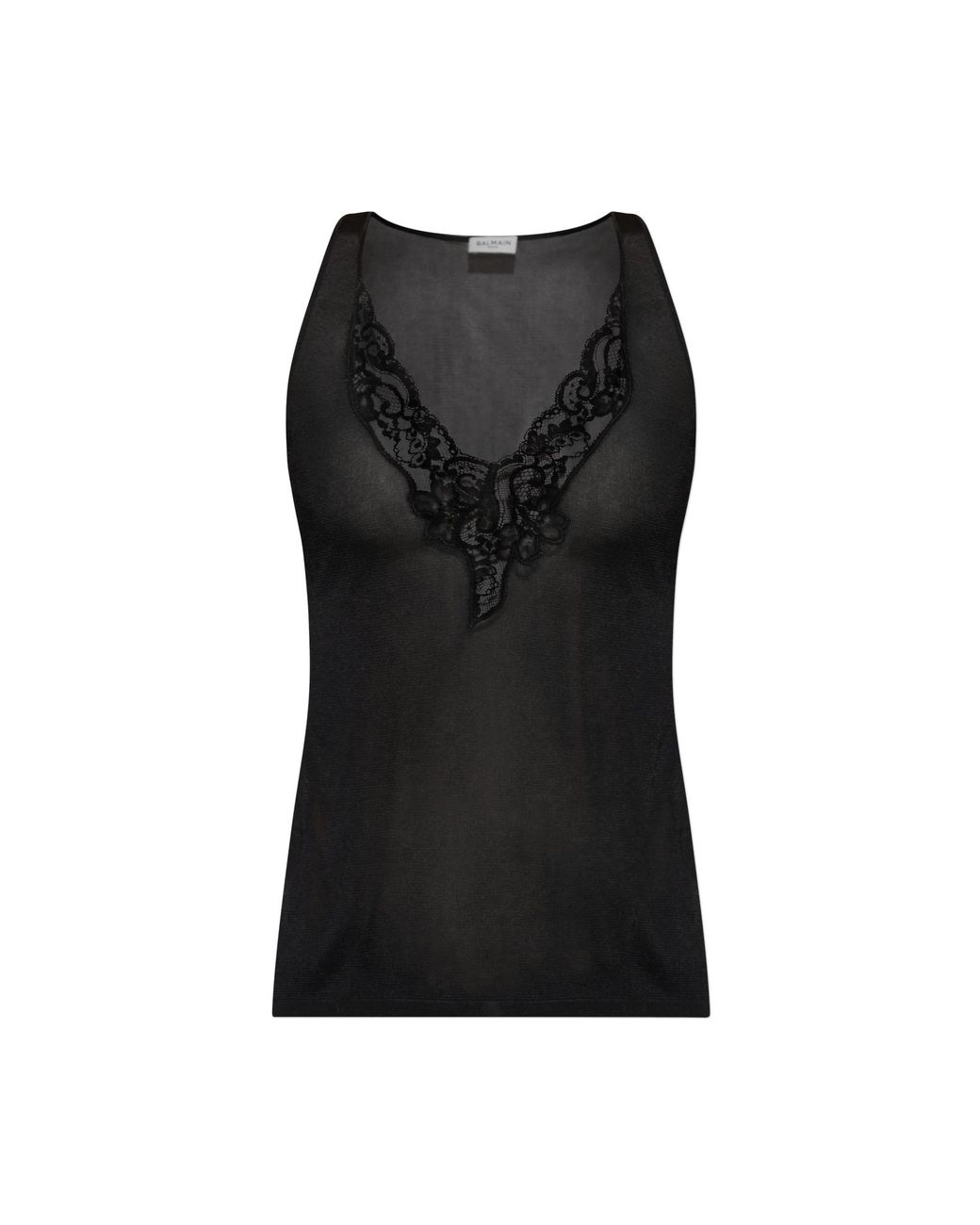 Balmain Black Top With Lace Trim