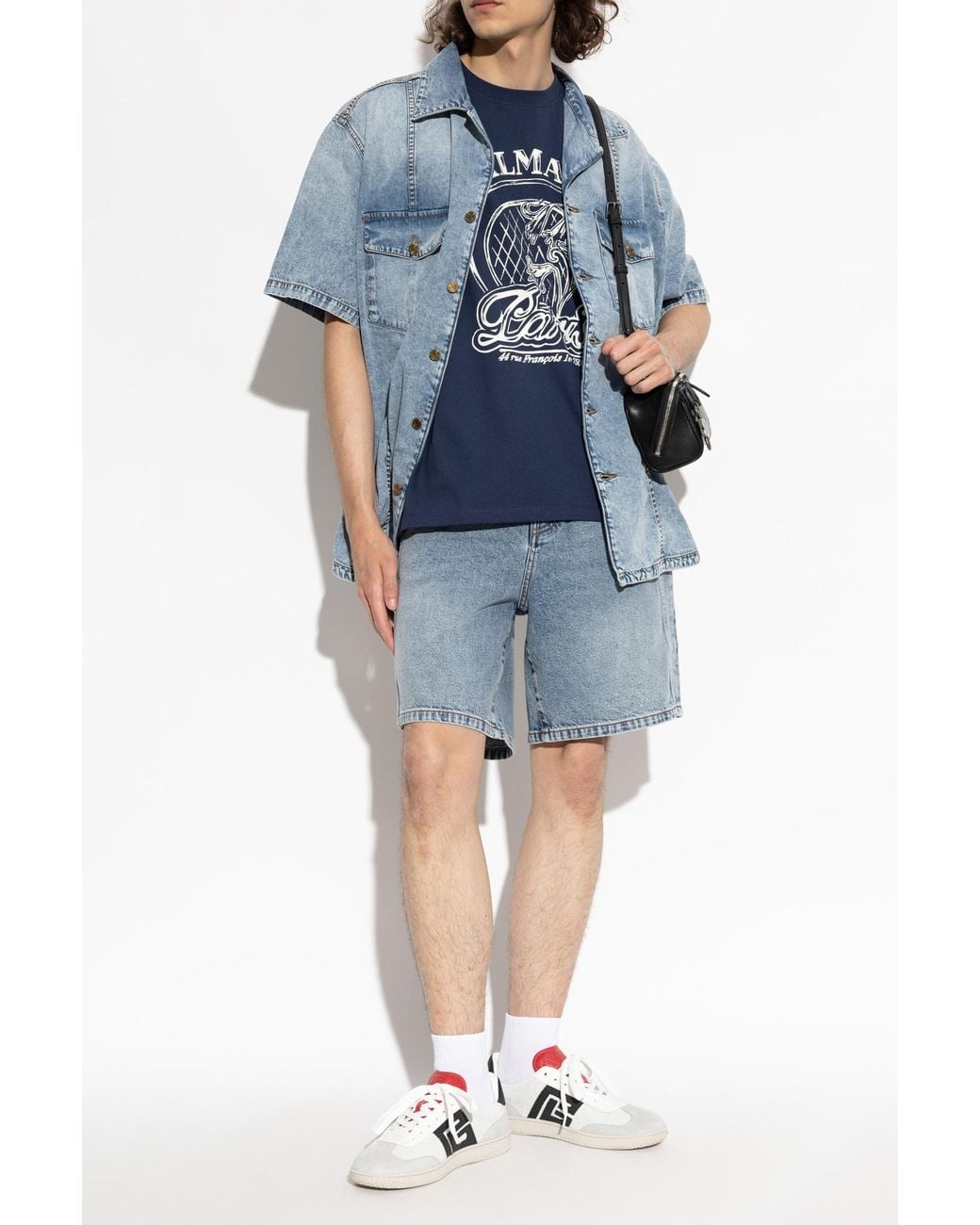 Balmain Blue T-Shirt With Print for men